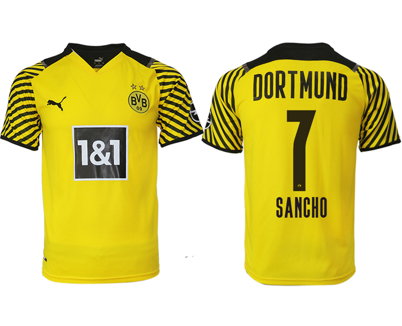 Men 2021-2022 Club Borussia Dortmund home yellow aaa version 7 SANCHO Soccer Jersey