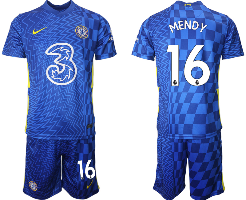 Men 2021-2022 Club Chelsea FC home blue 16 MENDY Nike Soccer Jerseys