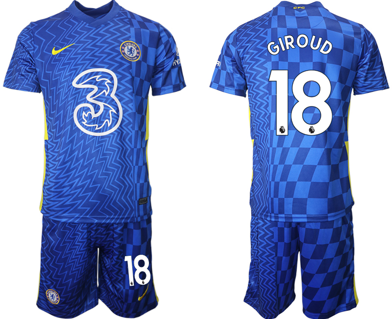 Men 2021-2022 Club Chelsea FC home blue 18 GIROUD Nike Soccer Jerseys