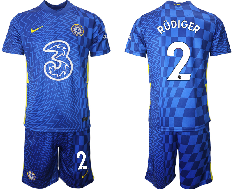 Men 2021-2022 Club Chelsea FC home blue 2 RUDIGER Nike Soccer Jerseys