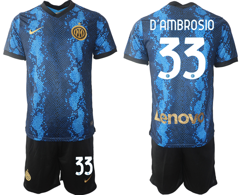 Men 2021-2022 Club Inter Milan home blue 33 D'AMBROSIO Nike Soccer Jersey