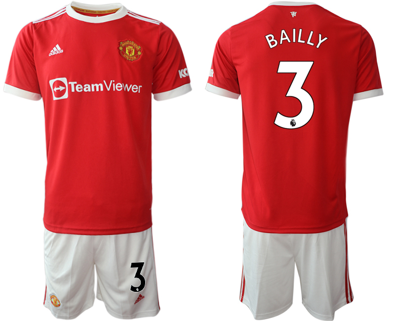 Men 2021-2022 Club Manchester United home red 3 Eric Bailly Adidas Soccer Jersey