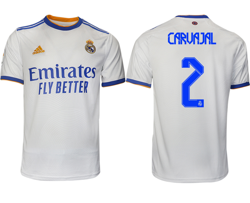 Men 2021-2022 Club Real Madrid home aaa version white 2 CARUAJAL Soccer Jerseys