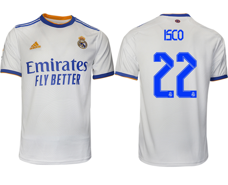 Men 2021-2022 Club Real Madrid home aaa version white 22 ISCO Soccer Jerseys