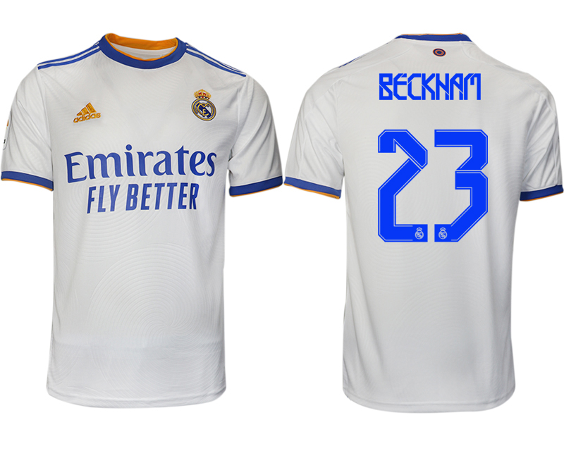 Men 2021-2022 Club Real Madrid home aaa version white 23 BECKNAM Soccer Jerseys