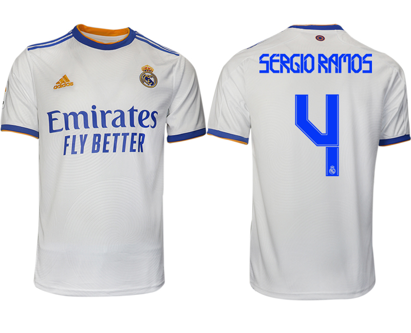 Men 2021-2022 Club Real Madrid home aaa version white 4 SERGIO RAMOS Soccer Jerseys