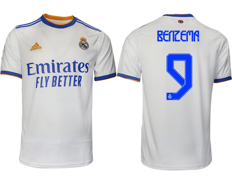 Men 2021-2022 Club Real Madrid home aaa version white 9 BENZEMA Soccer Jerseys