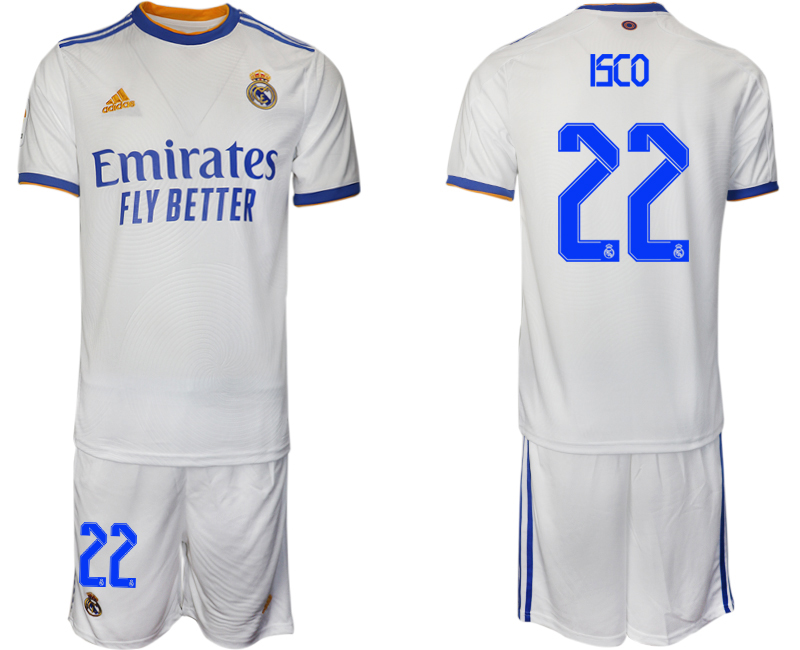 Men 2021-2022 Club Real Madrid home white 22 ISCO Soccer Jerseys