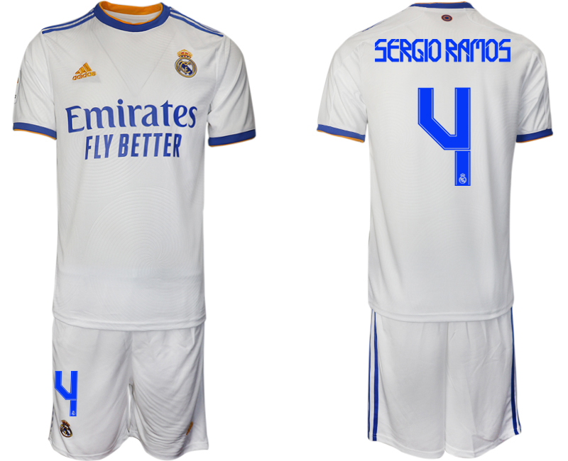 Men 2021-2022 Club Real Madrid home white 4 SERGIO RAMOS Soccer Jerseys