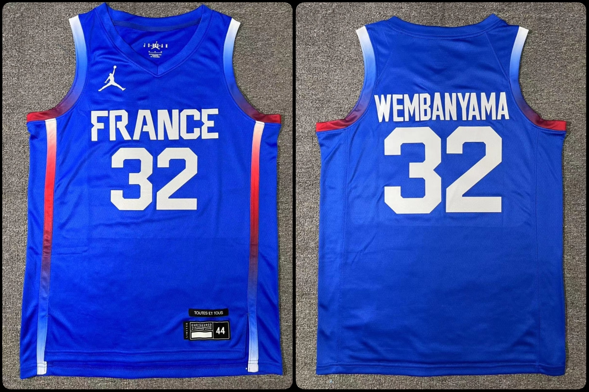 Men's #32 Victor Wembanyama Blue FR Stitched Basketball Jersey