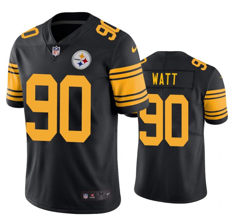 Men's #90 T.J. Watt Pittsburgh Steelers Black Color Rush Limited Jersey Stitched