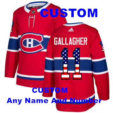 Men's Adidas Montreal Canadiens Custom Red Home With USA Flag Number Stitched NHL Jersey