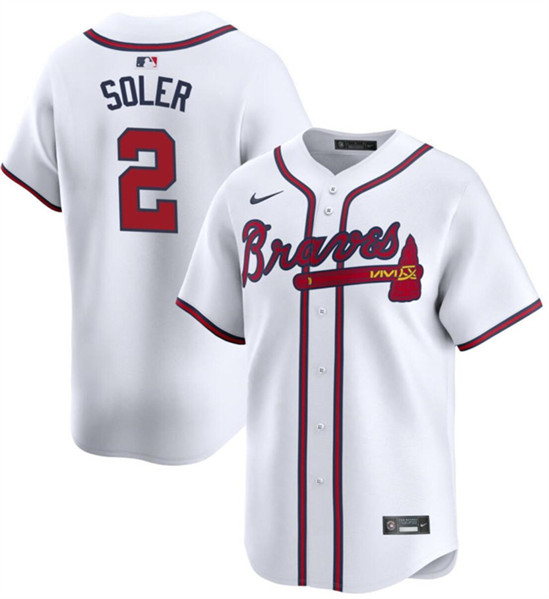 Men's Atlanta Braves #2 Jorge Soler White 2024 Home Limited Stitched Baseball Jersey