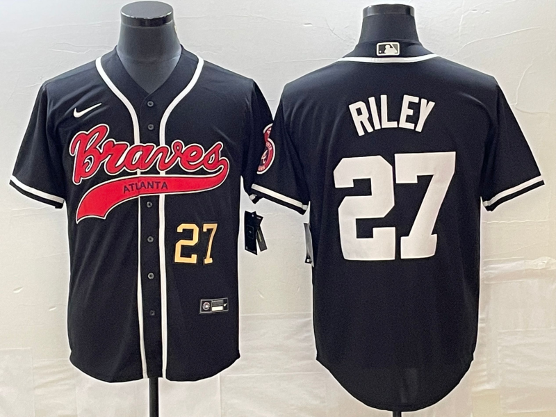 Men's Atlanta Braves #27 Austin Riley Number Black Cool Base Stitched Baseball Jersey