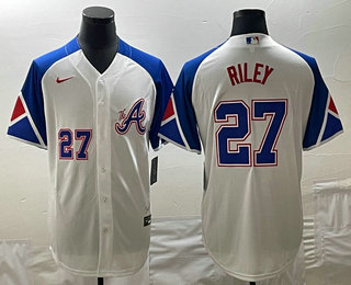 Men's Atlanta Braves #27 Austin Riley Number White 2023 City Connect Cool Base Stitched Jerseys