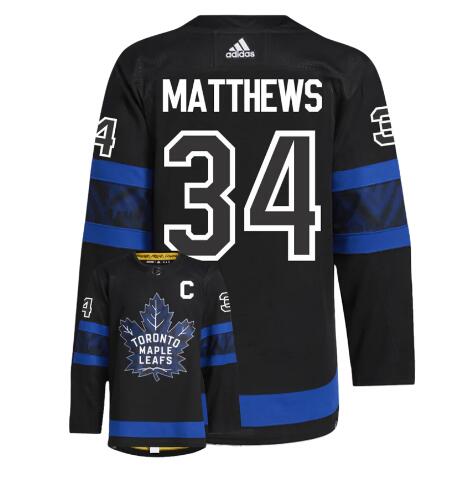 Men's Auston Matthews With C patch Toronto Maple Leafs #34 Black X Drew House Inside Out Stitched Jersey