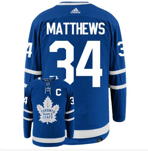 Men's Auston Matthews With C patch Toronto Maple Leafs #34 Blue Adidas Primegreen Authentic NHL Hockey Jerseys