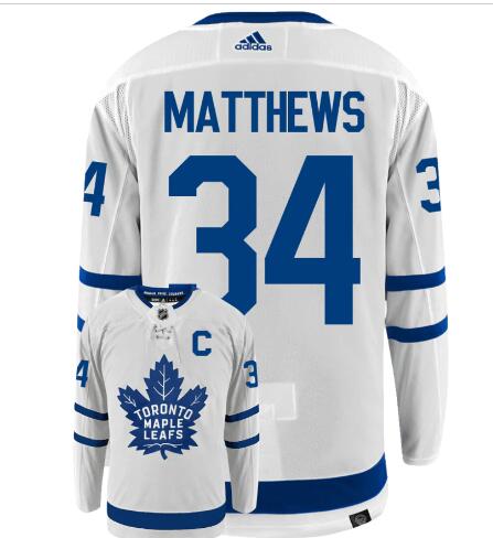 Men's Auston Matthews With C patch Toronto Maple Leafs #34 White Adidas Primegreen Authentic NHL Hockey Jerseys