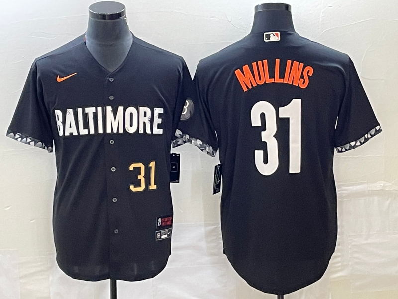 Men's Baltimore Orioles #31 Cedric Mullins Number Black 2023 City Connect Cool Base Stitched Jersey 1