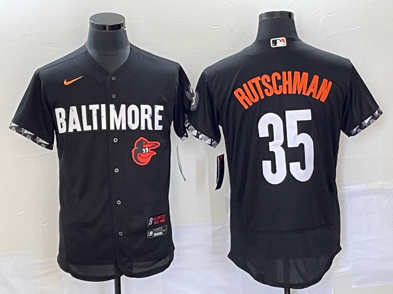 Men's Baltimore Orioles #35 Adley Rutschman Black 2023 City Connect Flex Base Stitched Jersey