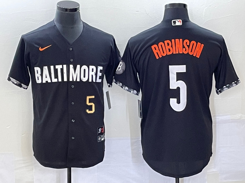 Men's Baltimore Orioles #5 Brooks Robinson Number Black 2023 City Connect Cool Base Stitched Jersey 2