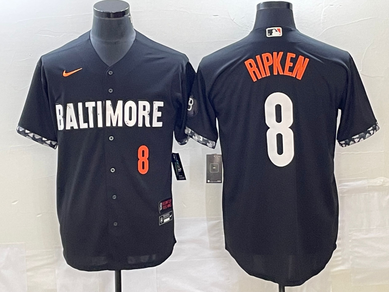 Men's Baltimore Orioles #8 Cal Ripken Jr Number Black 2023 City Connect Cool Base Stitched Jersey 1