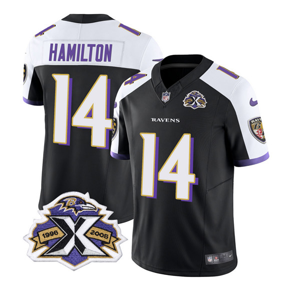 Men's Baltimore Ravens #14 Kyle Hamilton Black White 2023 F.U.S.E With Patch Throwback Vapor Limited Stitched Jersey