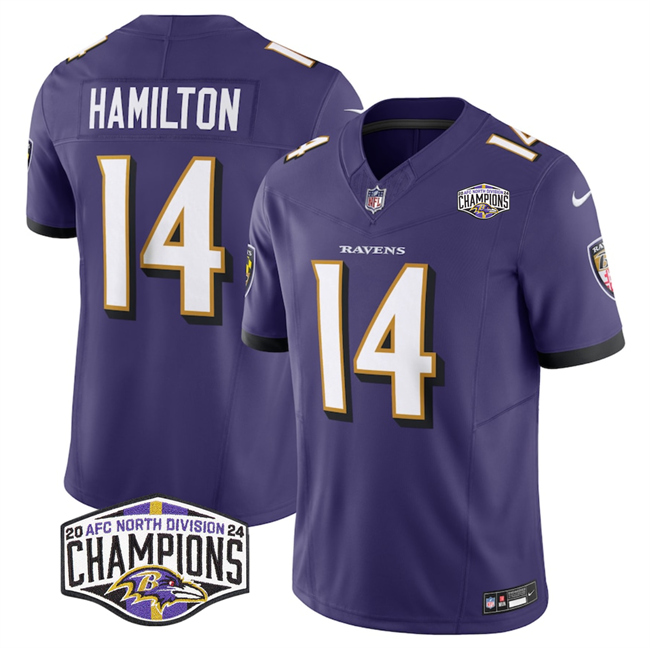 Men's Baltimore Ravens #14 Kyle Hamilton Purple F.U.S.E 2024 AFC North Division Champions Vapor Limited Football Jersey