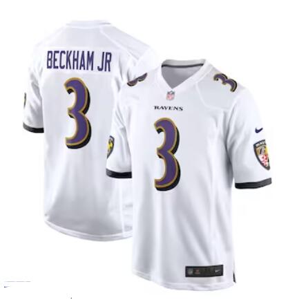 Men's Baltimore Ravens #3 Odell Beckham Jr. Nike White Game Jersey