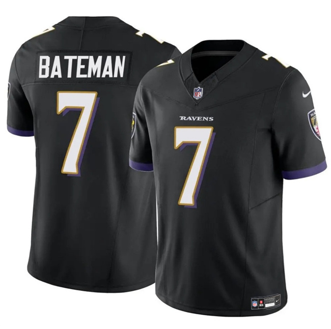 Men's Baltimore Ravens #7 Rashod Bateman Black 2023 F.U.S.E Vapor Limited Football Jersey