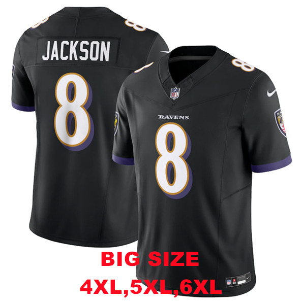 Men's Baltimore Ravens #8 Lamar Jackson Black 2023 F.U.S.E Vapor Jersey-BIG SIZE