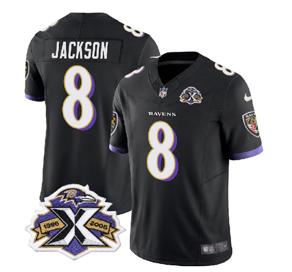 Men's Baltimore Ravens #8 Lamar Jackson Black 2023 F.U.S.E With Patch Throwback Vapor Limited Stitched Jersey