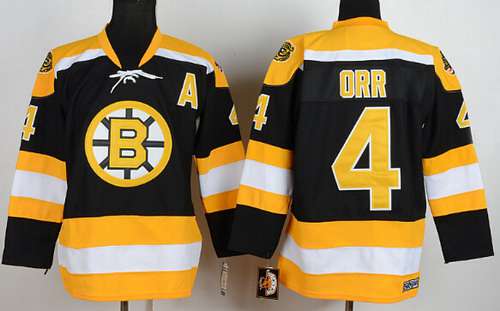 Men's Boston Bruins #4 Bobby Orr 1967-68 Black CCM Vintage Throwback Jersey