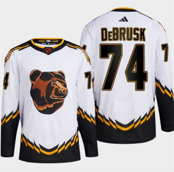 Men's Boston Bruins #74 Jake DeBrusk White 2022-23 Reverse Retro Stitched Jersey