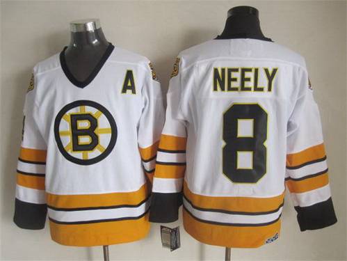 Men's Boston Bruins #8 Cam Neely 1981-82 White CCM Vintage Throwback Jersey