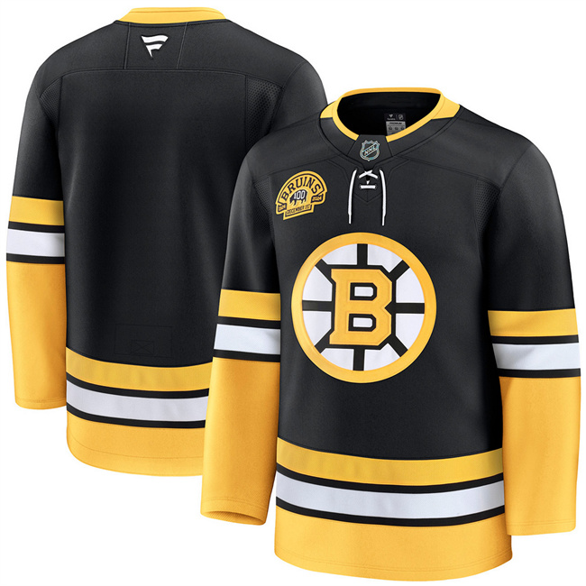 Men's Boston Bruins Blank Black 100th Anniversary Stitched Hockey Jersey