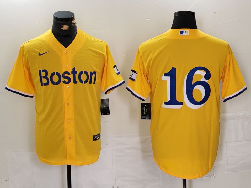 Men's Boston Red Sox #16 Jarren Duran Gold City Connect Stitched Baseball Jersey