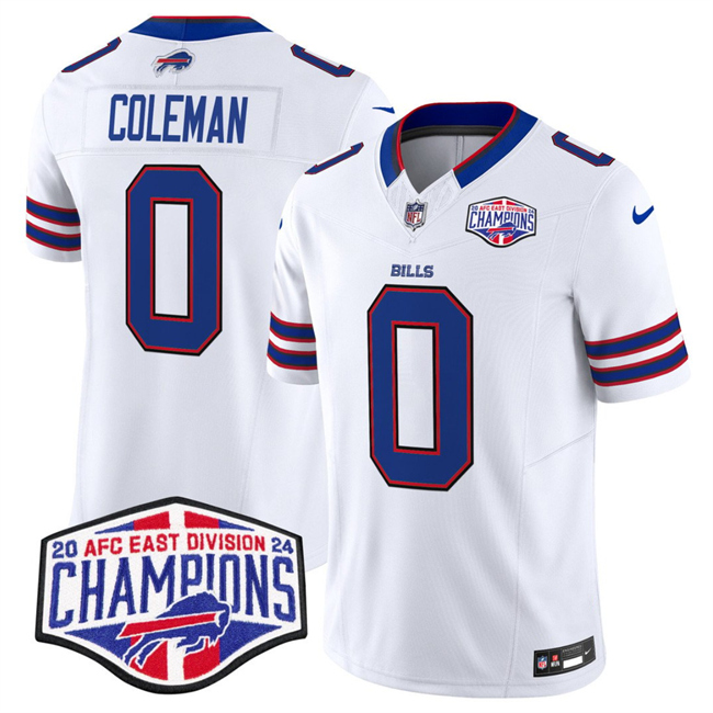 Men's Buffalo Bills #0 Keon Coleman White F.U.S.E. 2024 AFC East Division Champions Vapor Limited Stitched Football Jersey