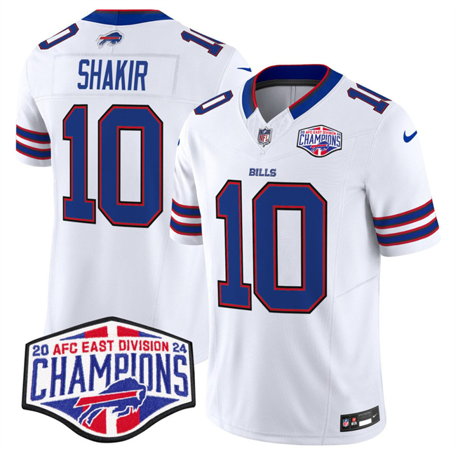 Men's Buffalo Bills #10 Khalil Shakir White F.U.S.E. 2024 AFC East Division Champions Vapor Limited Stitched Football Jersey