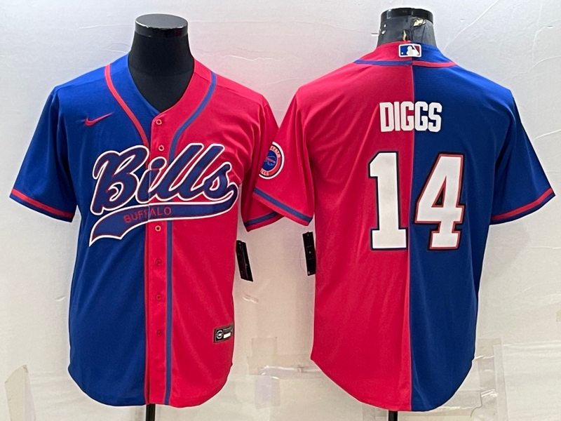 Men's Buffalo Bills #14 Stefon Diggs Blue Red Two Tone With Patch Cool Base Stitched Baseball Jersey