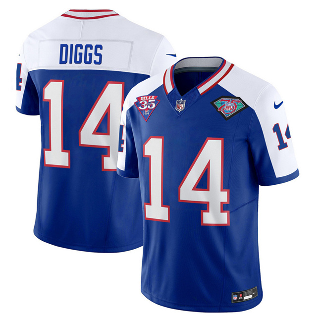 Men's Buffalo Bills #14 Stefon Diggs Blue White 2023 F.U.S.E. 75th Anniversary Throwback Vapor Untouchable Limited Football Stitched Jersey