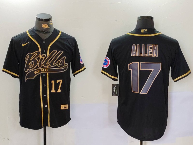 Men's Buffalo Bills #17 Josh Allen Black Cool Base Stitched Baseball Jersey