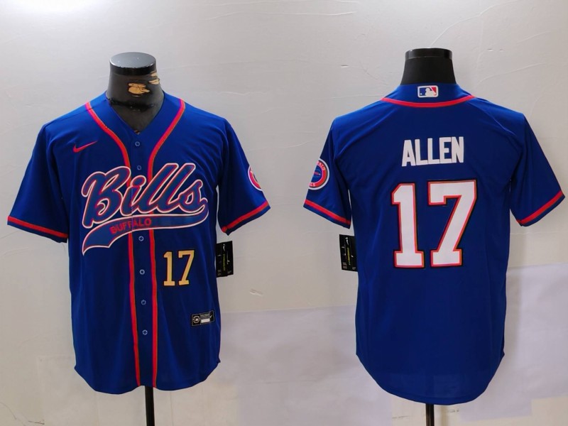 Men's Buffalo Bills #17 Josh Allen Blue Team Cool Base Stitched Baseball Jersey