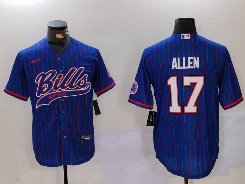 Men's Buffalo Bills #17 Josh Allen Blue Team Cool Base Stitched Baseball Jersey1