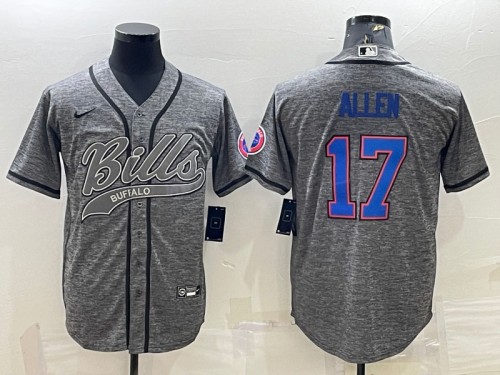 Men's Buffalo Bills #17 Josh Allen Gray With Patch Cool Base Stitched Baseball Jersey