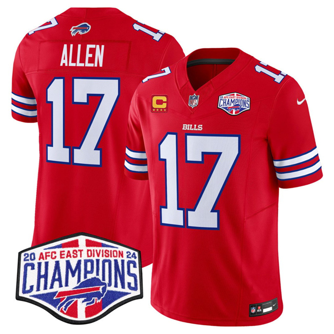 Men's Buffalo Bills #17 Josh Allen Red F.U.S.E. 2024 AFC East Division Champions With 4-Star C Ptach Vapor Limited Stitched Football Jersey