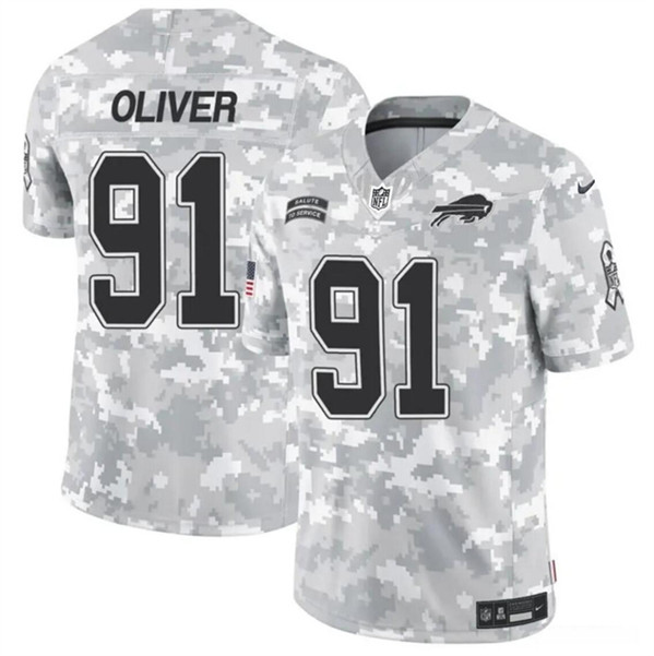 Men's Buffalo Bills #91 Ed Oliver 2024 F.U.S.E. Arctic Camo Salute to Service Limited Football Stitched Jersey