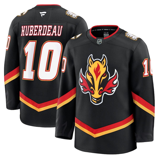 Men's Calgary Flames #10 Jonathan Huberdeau Black 2024-25 Alternate Stitched Hockey Jersey