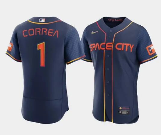 Men's Carlos Correa Houston Astros #1 Navy Flex Base 2022 Space City Connect Stitched Jersey