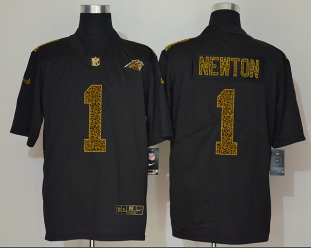 Men's Carolina Panthers #1 Cam Newton Black 2020 Nike Flocked Leopard Print Vapor Limited NFL Jersey